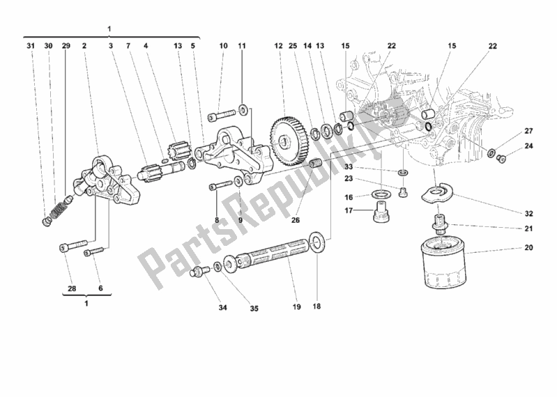 All parts for the Oil Pump - Filter of the Ducati Supersport 750 SS USA 1999